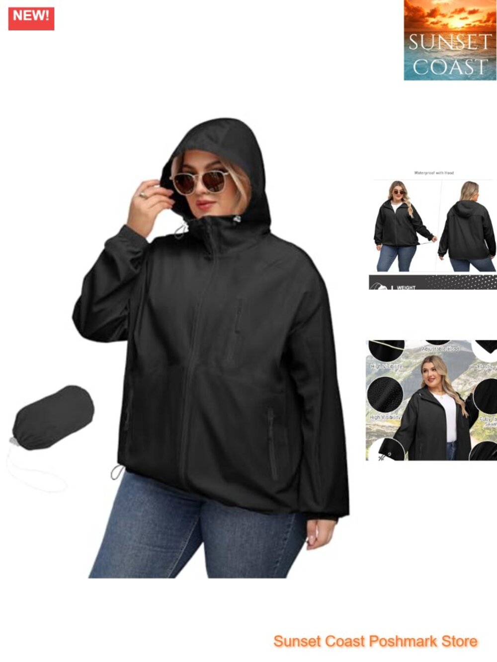 Plus Size Womens Waterproof Rain Jacket with Hood Lightweight Packable Anorak